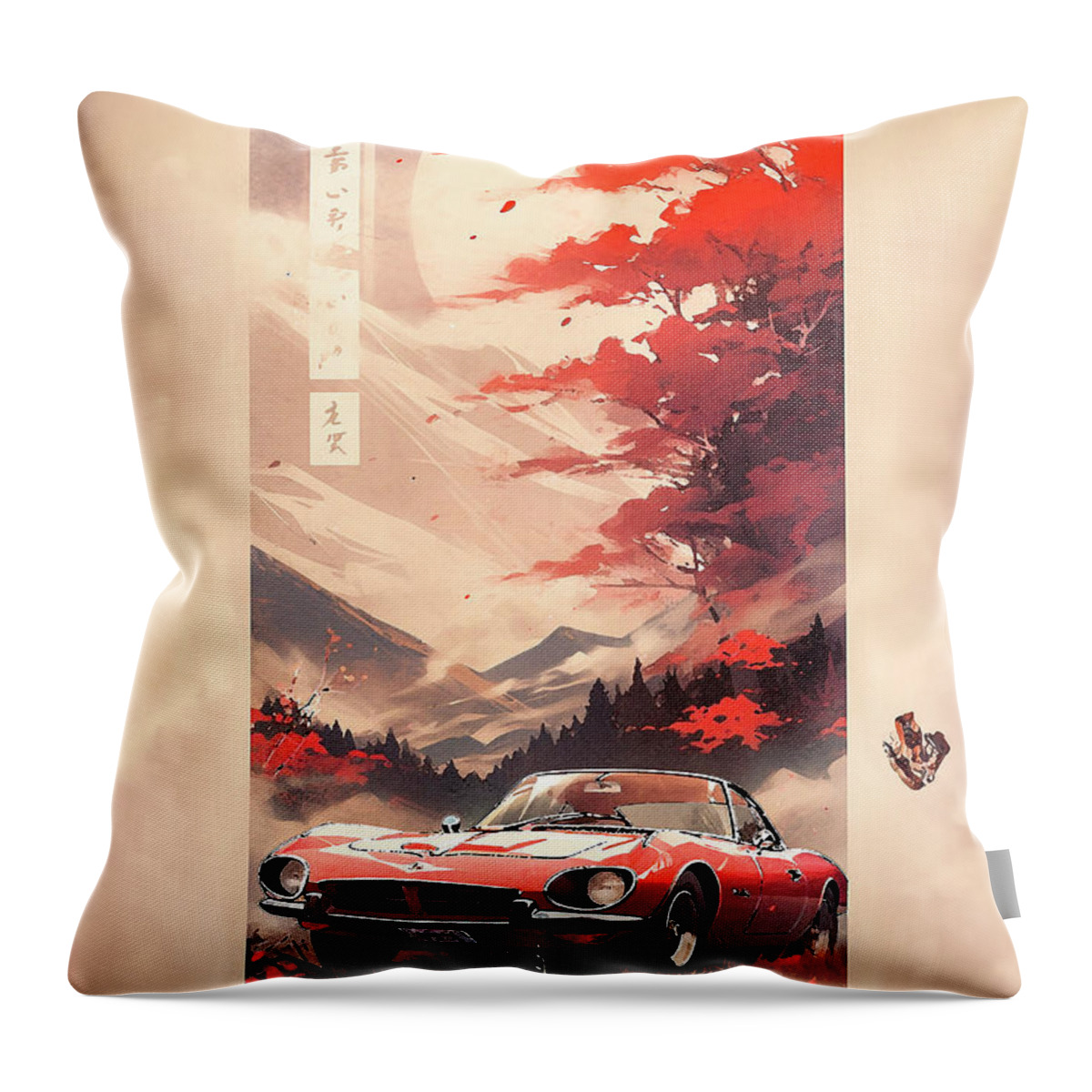 Mazda Throw Pillow featuring the drawing No00215 My Mazda Cosmo car ukiyo-e japanese style by Clark Leffler