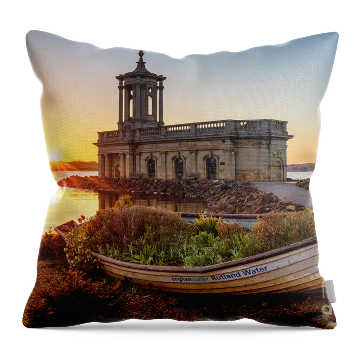 Rutland Water Throw Pillow featuring the photograph Normanton Church Sunset at Rutland Water, Rutland, England, UK by Neale And Judith Clark
