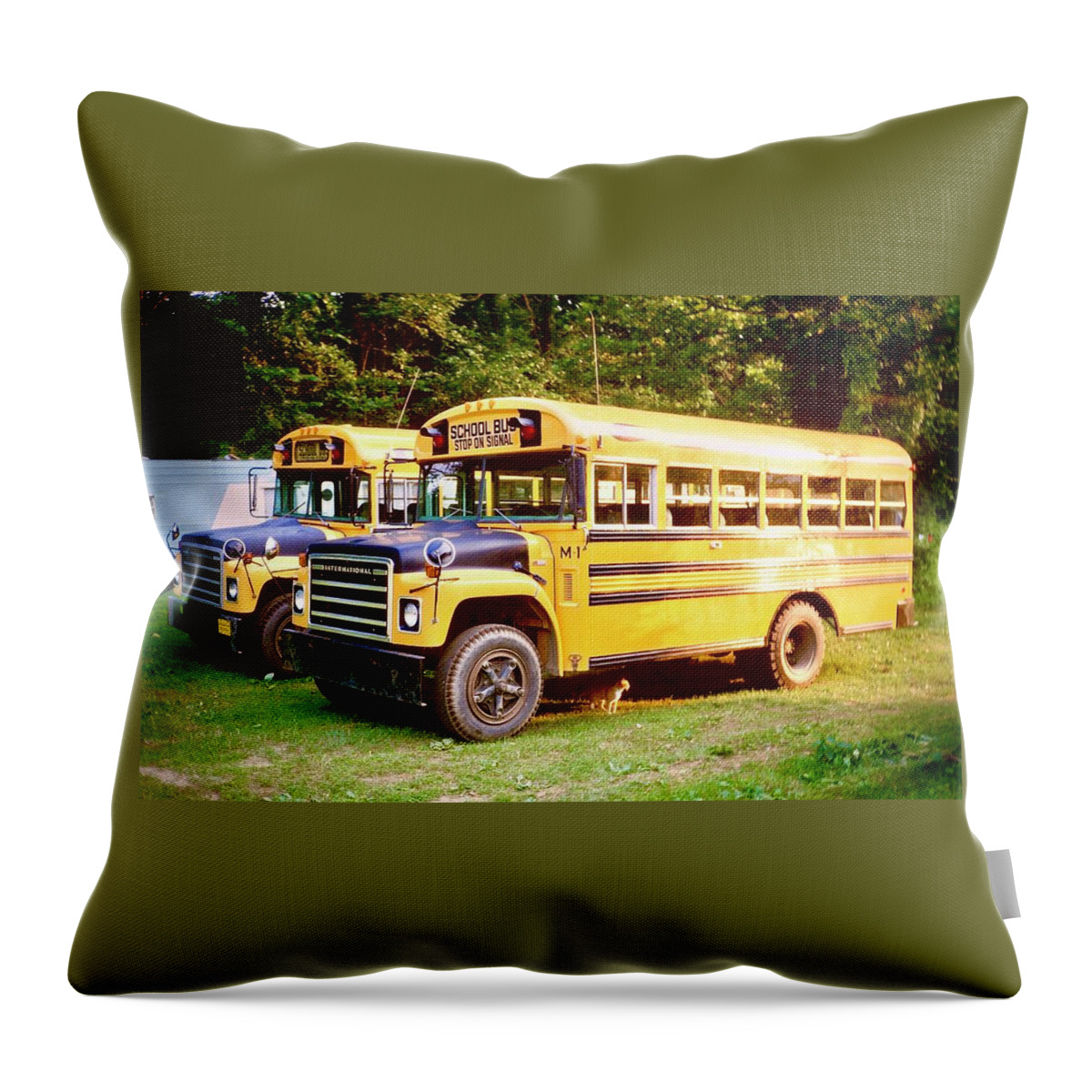  Throw Pillow featuring the photograph North American School Buses 1984 by Gordon James