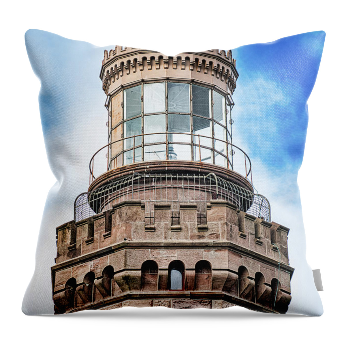 Lighthouse Throw Pillow featuring the photograph North Tower Of Twin Lighthouses by Gary Slawsky