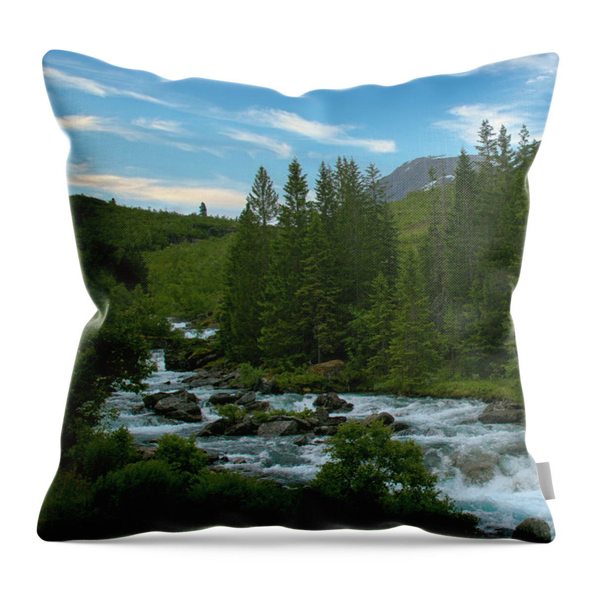 Blue Sky Throw Pillow featuring the photograph Norwegian Mountain Stream by Matthew DeGrushe