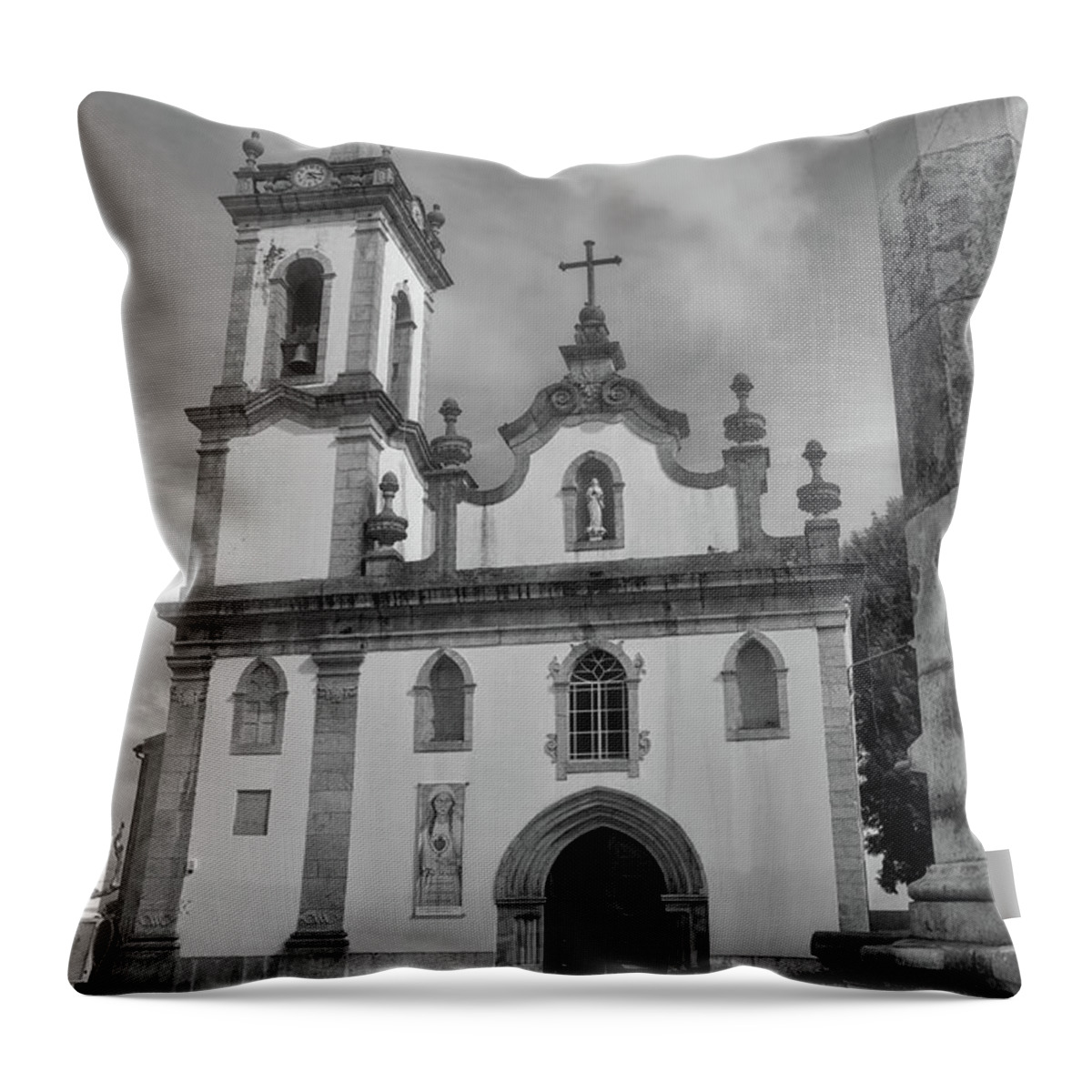 Covilha Throw Pillow featuring the photograph Nossa Senhora da Conceicao church in Covilha by Angelo DeVal
