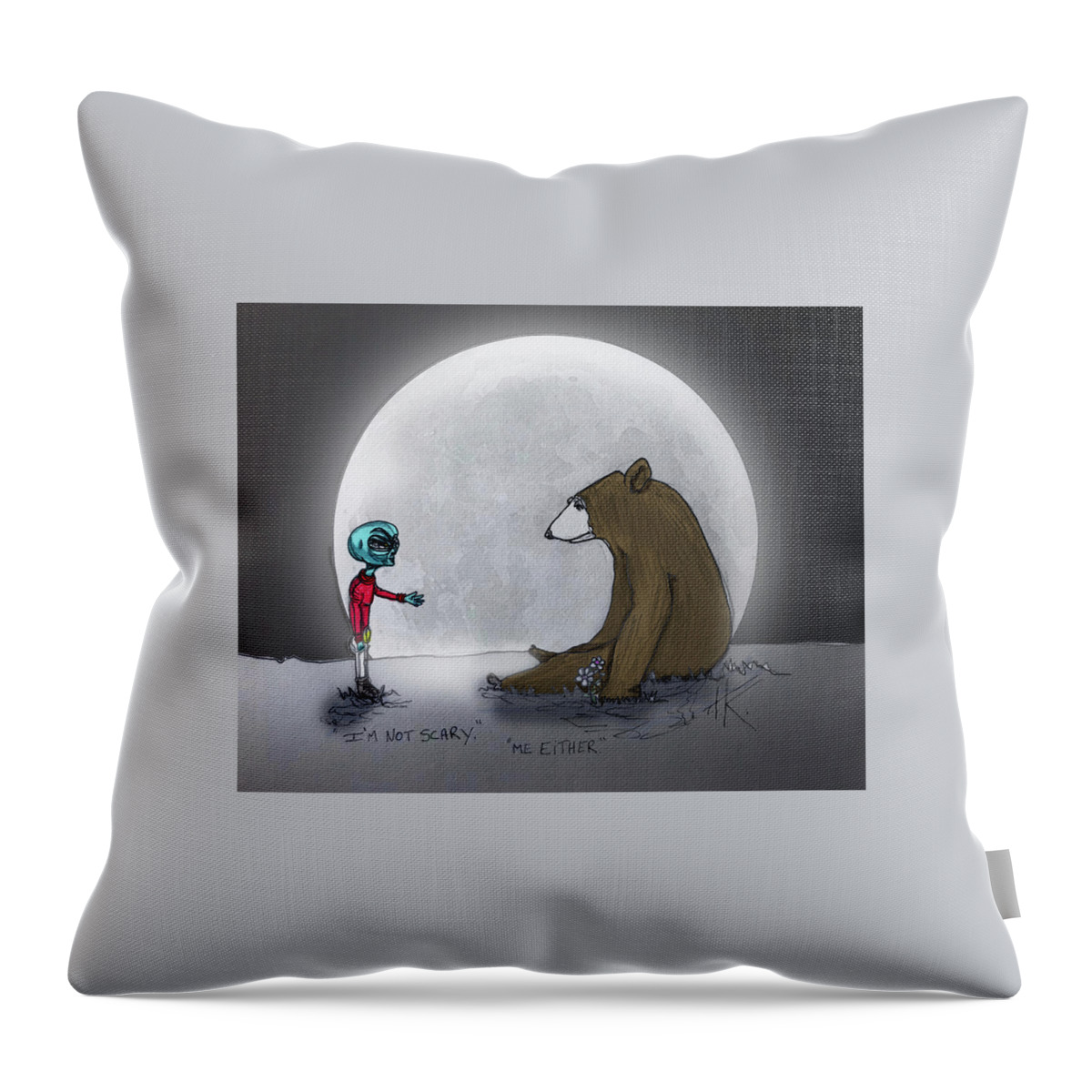 Bear Throw Pillow featuring the drawing Not Scary by Similar Alien