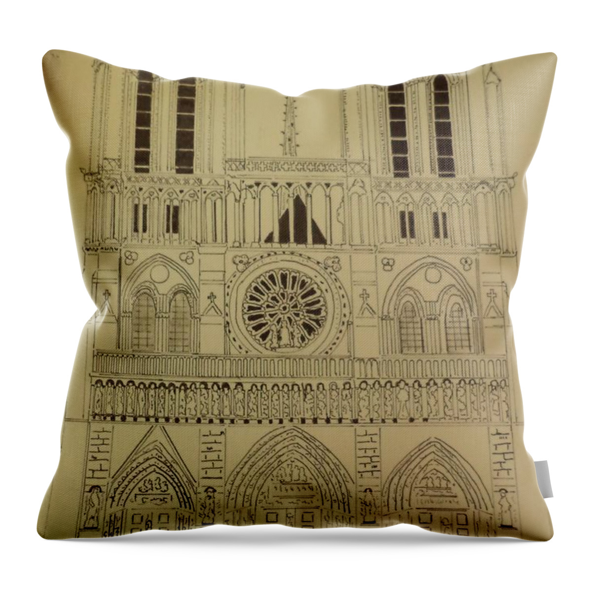 Donnsart1 Throw Pillow featuring the drawing Notre Dame Ink Drawing by Donald Northup