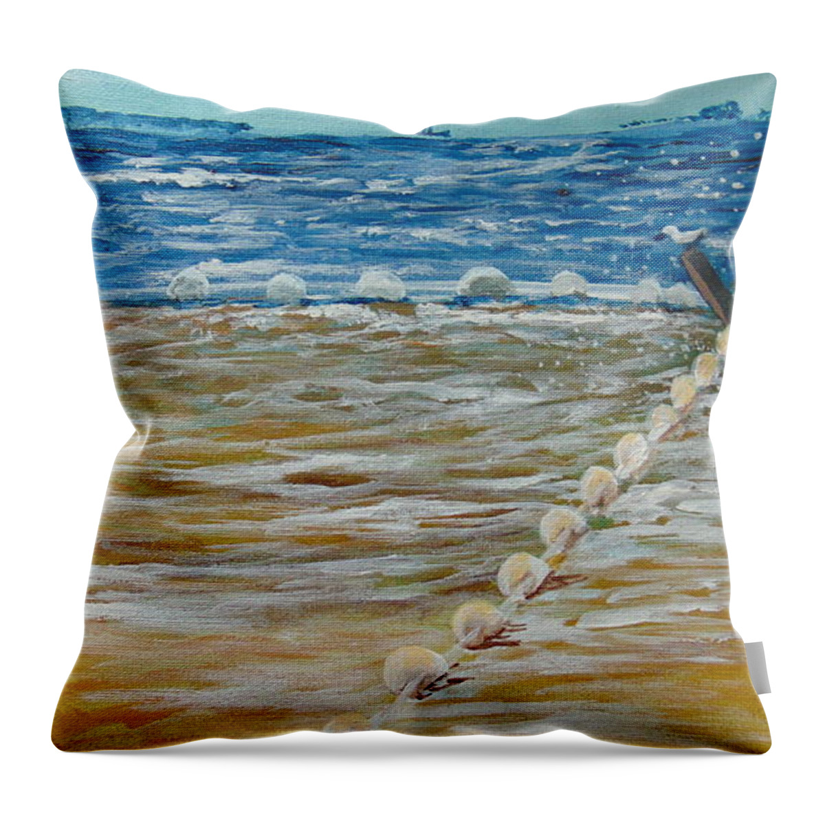 Beach Throw Pillow featuring the painting Now Open by Saundra Johnson