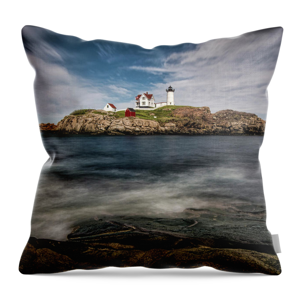 Nubble Throw Pillow featuring the photograph Nubble Lighthouse by Erika Fawcett