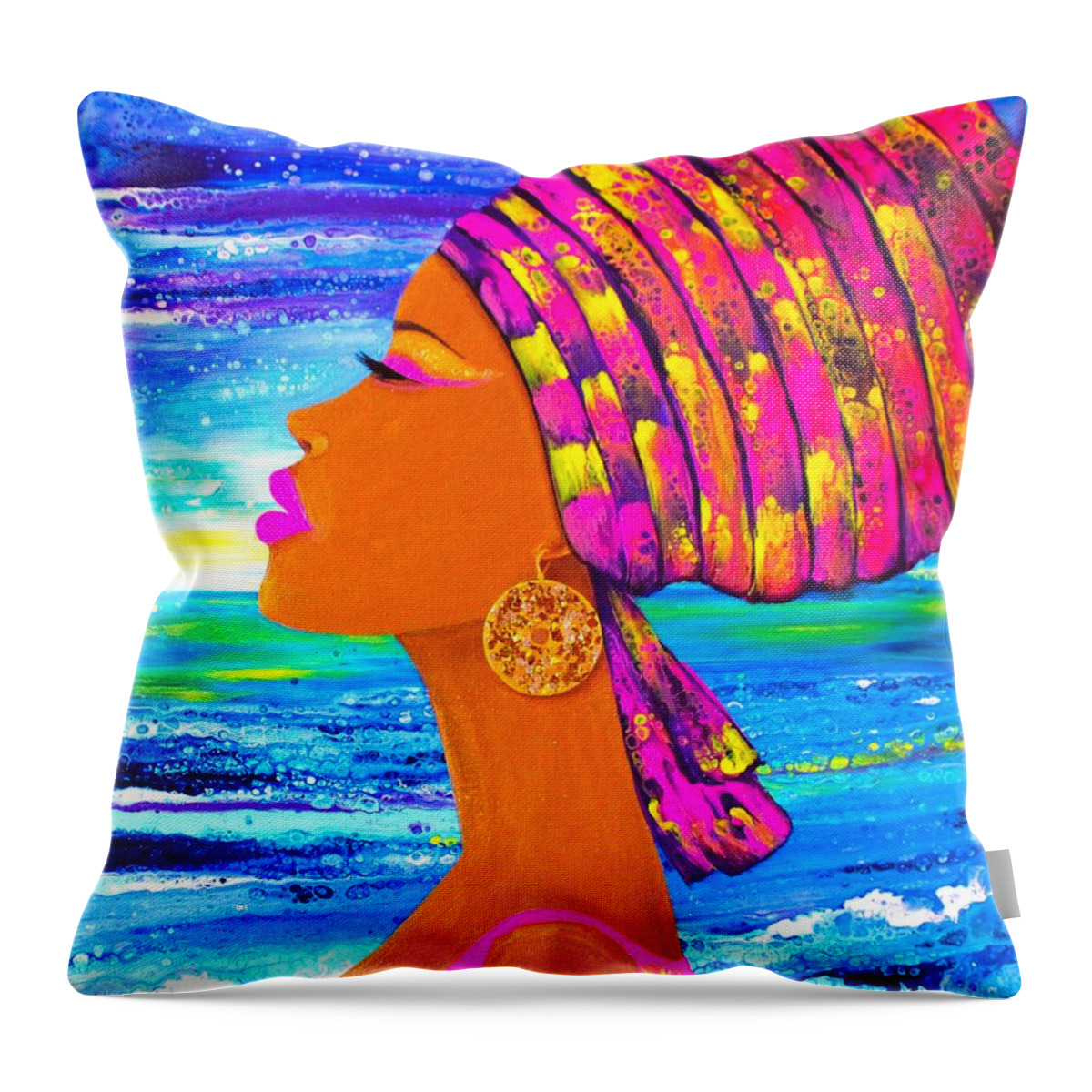 Artwork Art Wall Oil Painting Acrylic Art Nubian Queen Acrylic Abstract Art Lady Sea Throw Pillow featuring the painting Nubian Queen by Tanya Harr