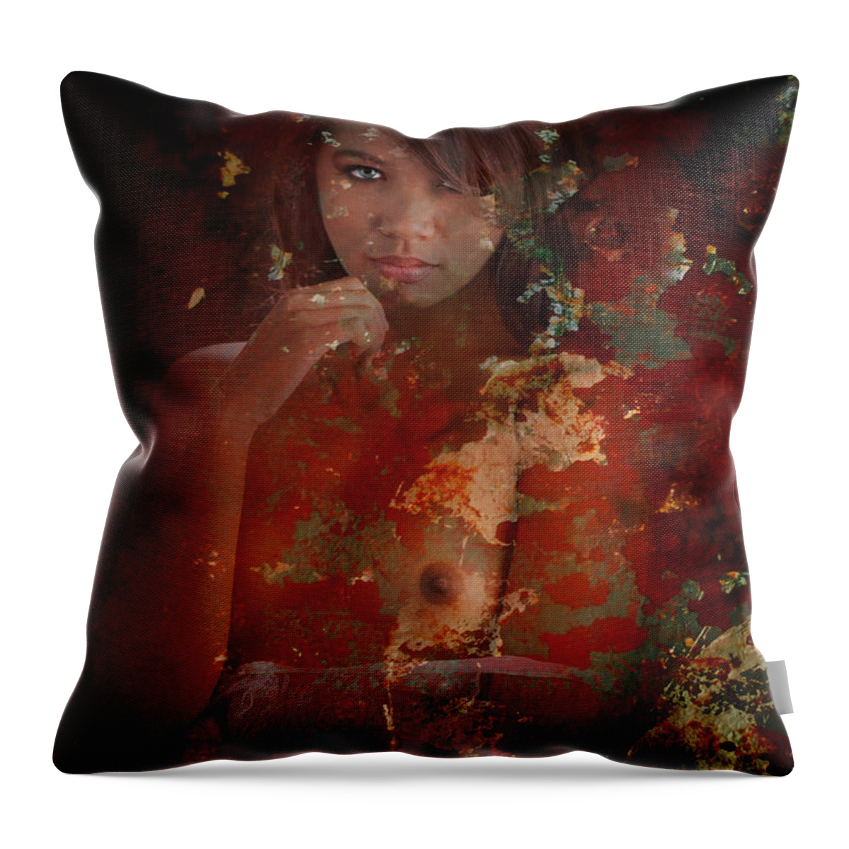 Asian Nude Throw Pillow featuring the photograph Nude Asian Women Behind the Screen by Kendree Miller