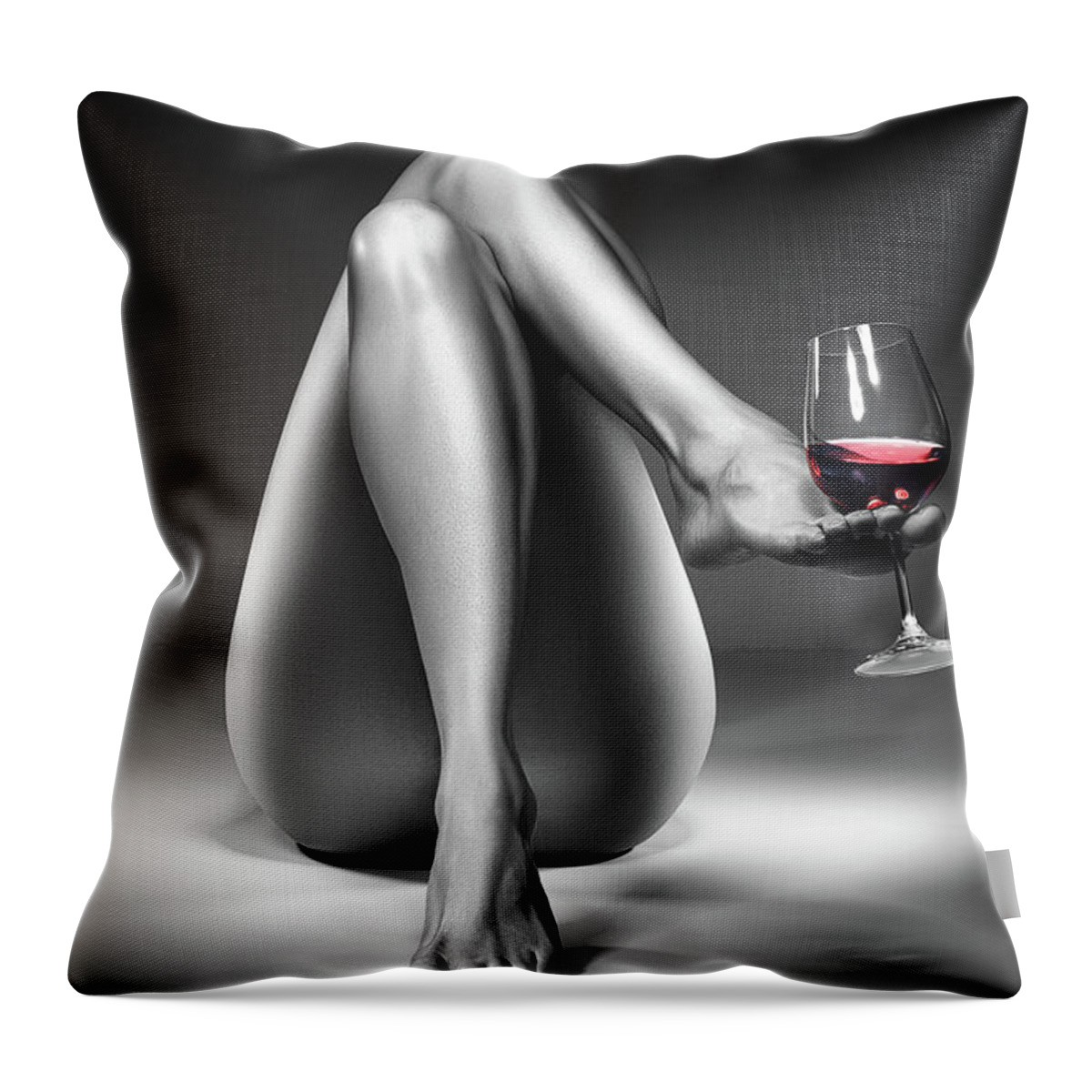 Woman Throw Pillow featuring the photograph Nude woman red wine 4 by Johan Swanepoel