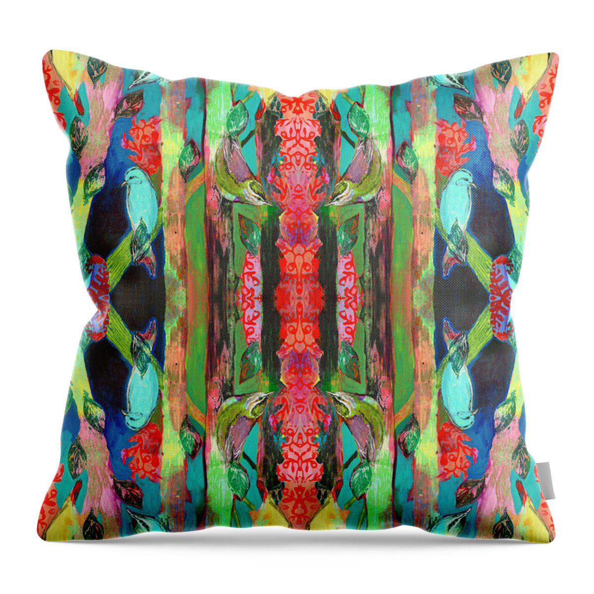 Nuthatch Throw Pillow featuring the digital art Nuthatch Forest Pattern by Jennifer Lommers