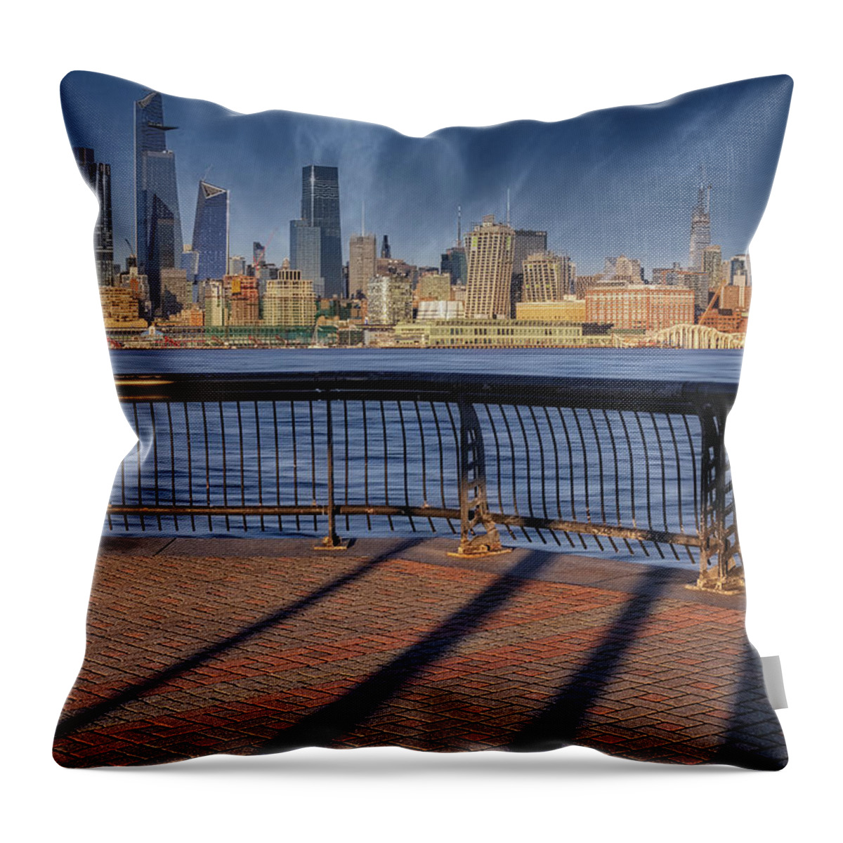 Nyc Skyline Throw Pillow featuring the photograph NYC Empire State Hudson Yards by Susan Candelario