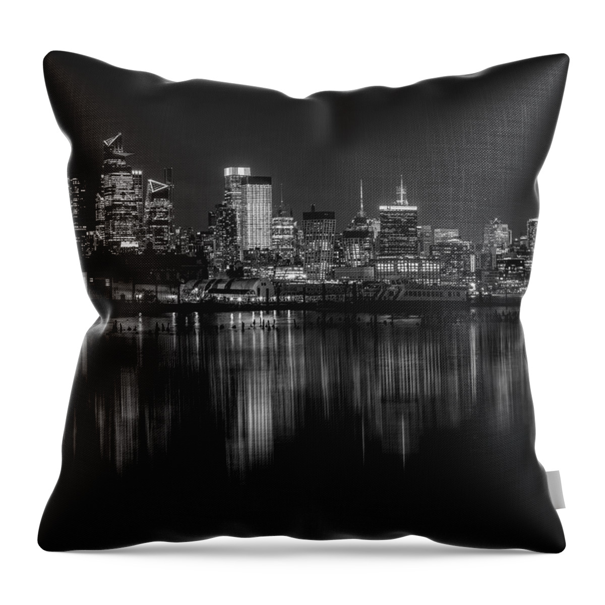 Nyc Throw Pillow featuring the photograph NYC Skyline USA BW by Susan Candelario