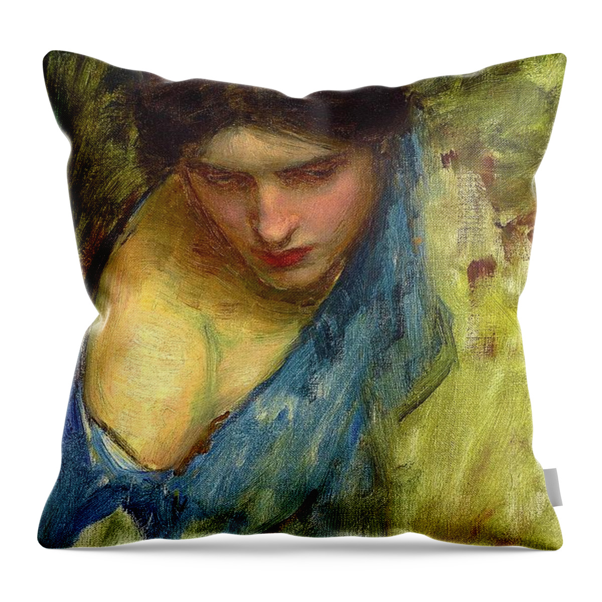 John William Waterhouse Nymphs Finding The Head Of Orpheus Throw Pillow featuring the painting Nymph by John William Waterhouse