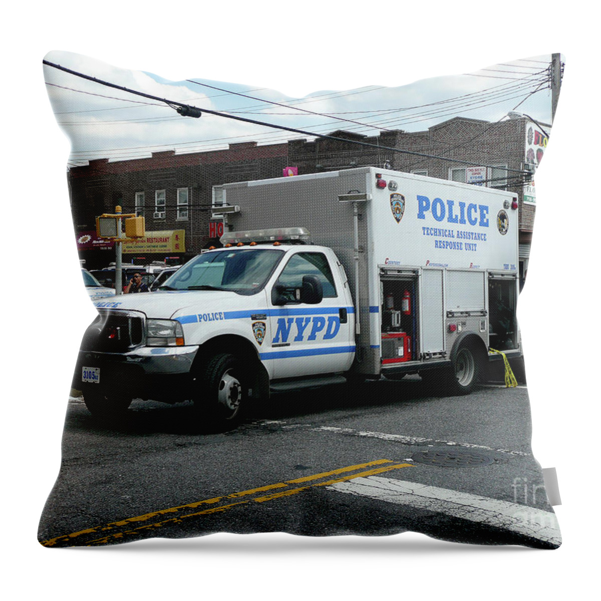 Nypd Throw Pillow featuring the photograph NYPD, Hostage, Emergency Service, ESS, ESU, REP, Truck, Barricaded, Guns, Weapons, Robbery, GUNS, We by Steven Spak