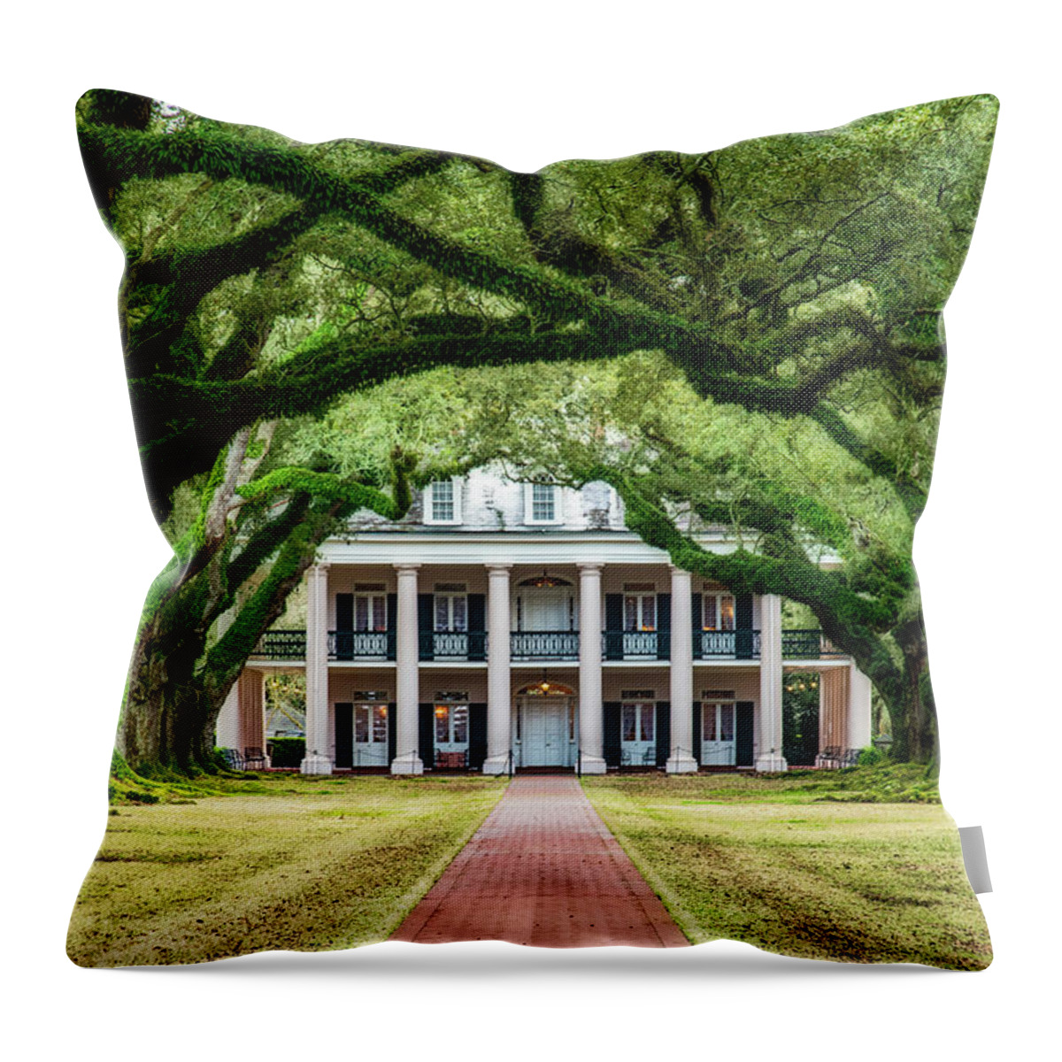 Louisiana Throw Pillow featuring the photograph Oak Alley Plantation by Andy Crawford