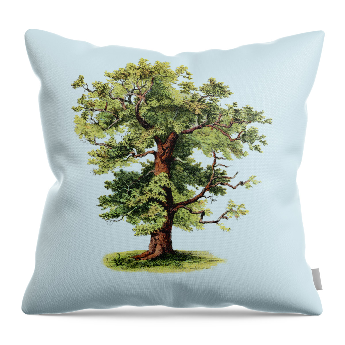 Oak Throw Pillow featuring the digital art Oak Tree On Blue Background by Madame Memento