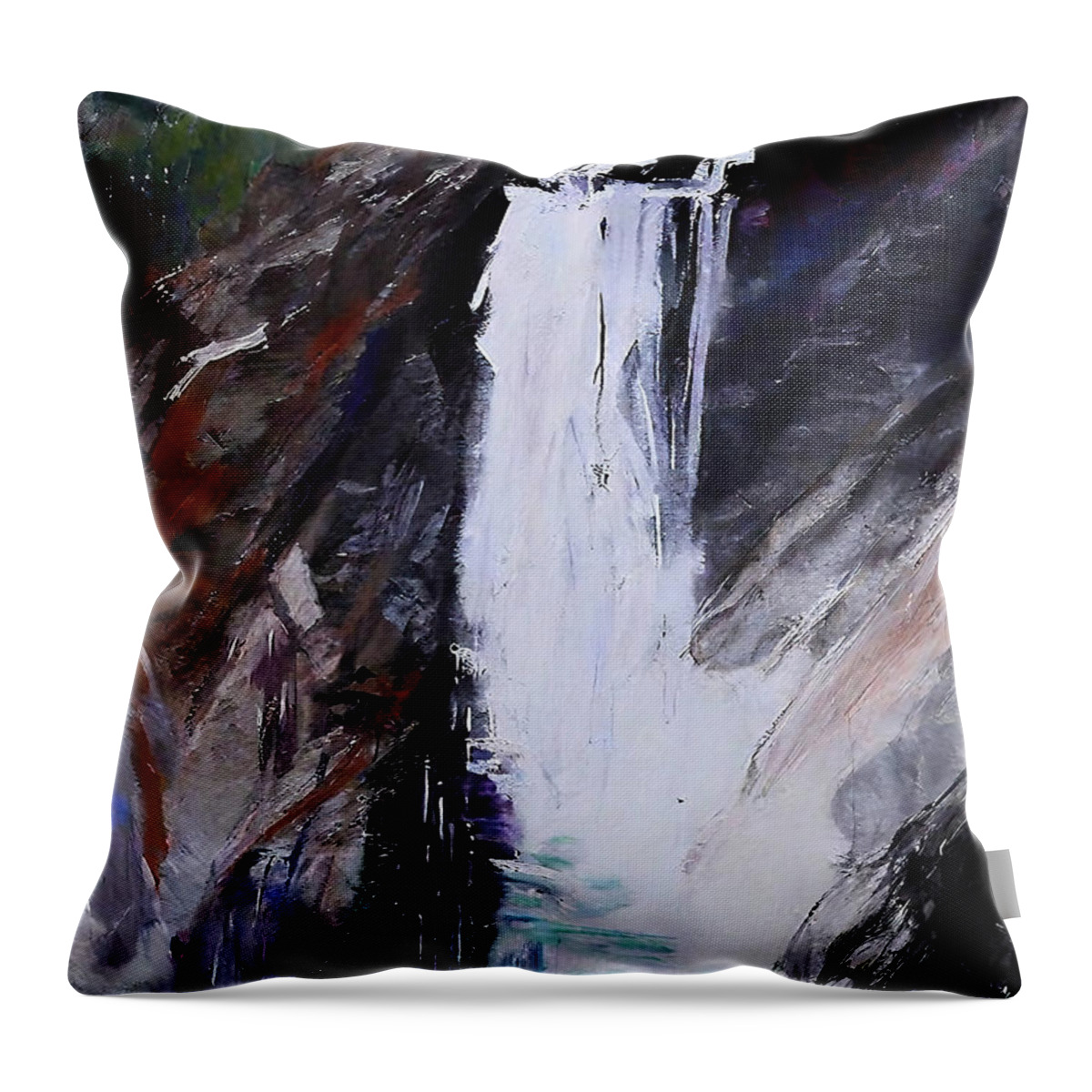 People Throw Pillow featuring the painting Observing nature Painting people perspective rocks watching wate by N Akkash