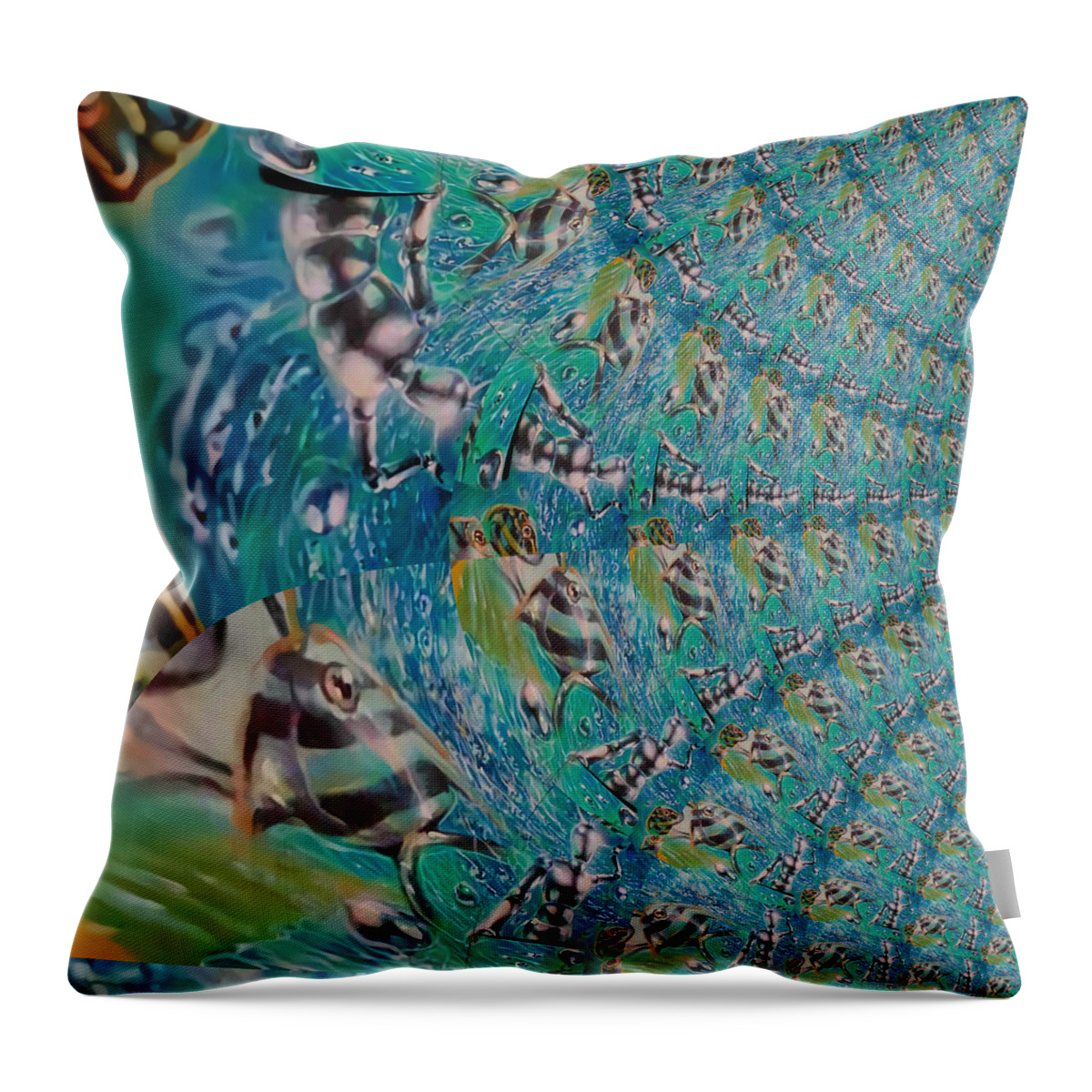 Oifii Throw Pillow featuring the digital art Ocean Bot Symphony by Stephane Poirier