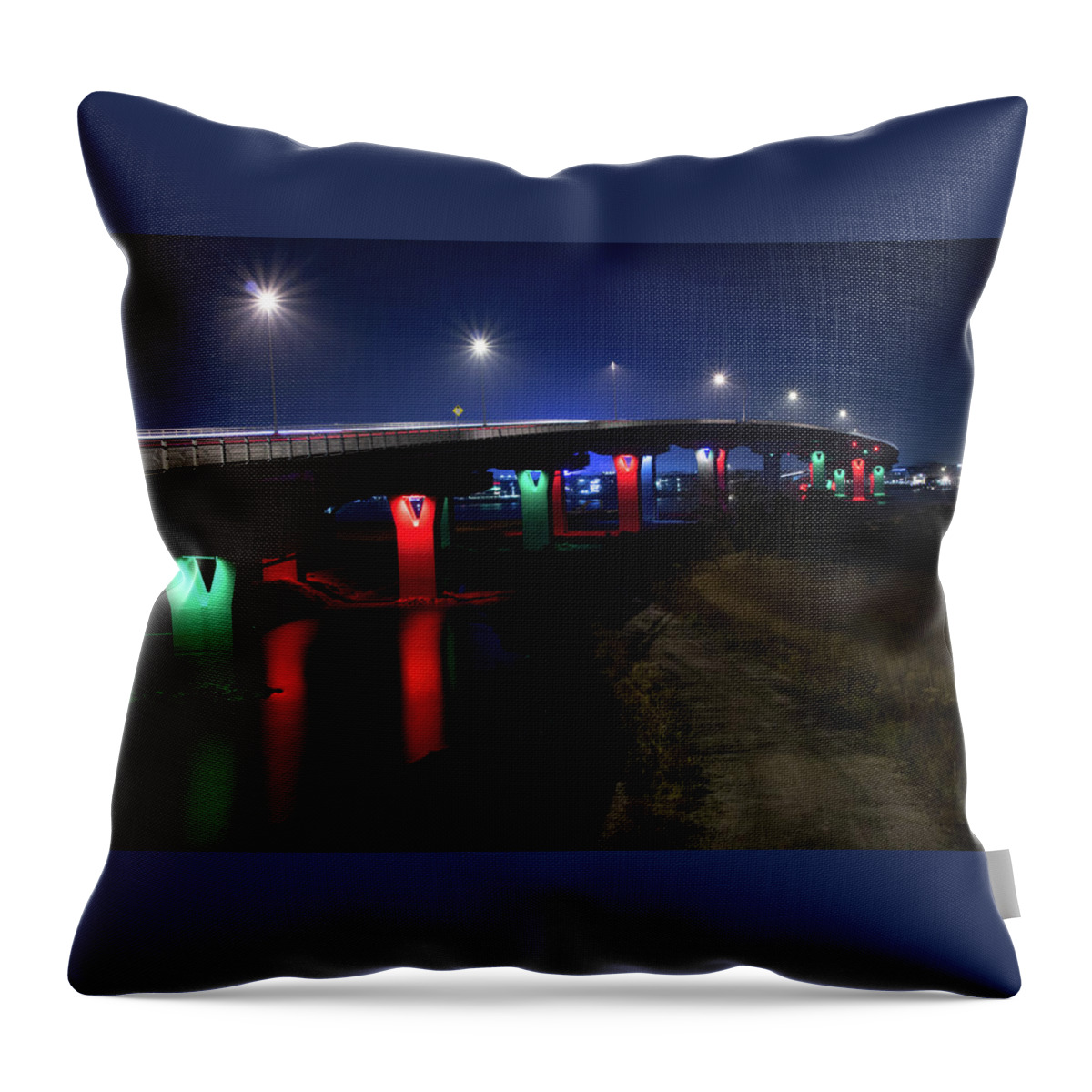 Ocean City Throw Pillow featuring the photograph Ocean City Bridge Dressed for Christmas by Kristia Adams