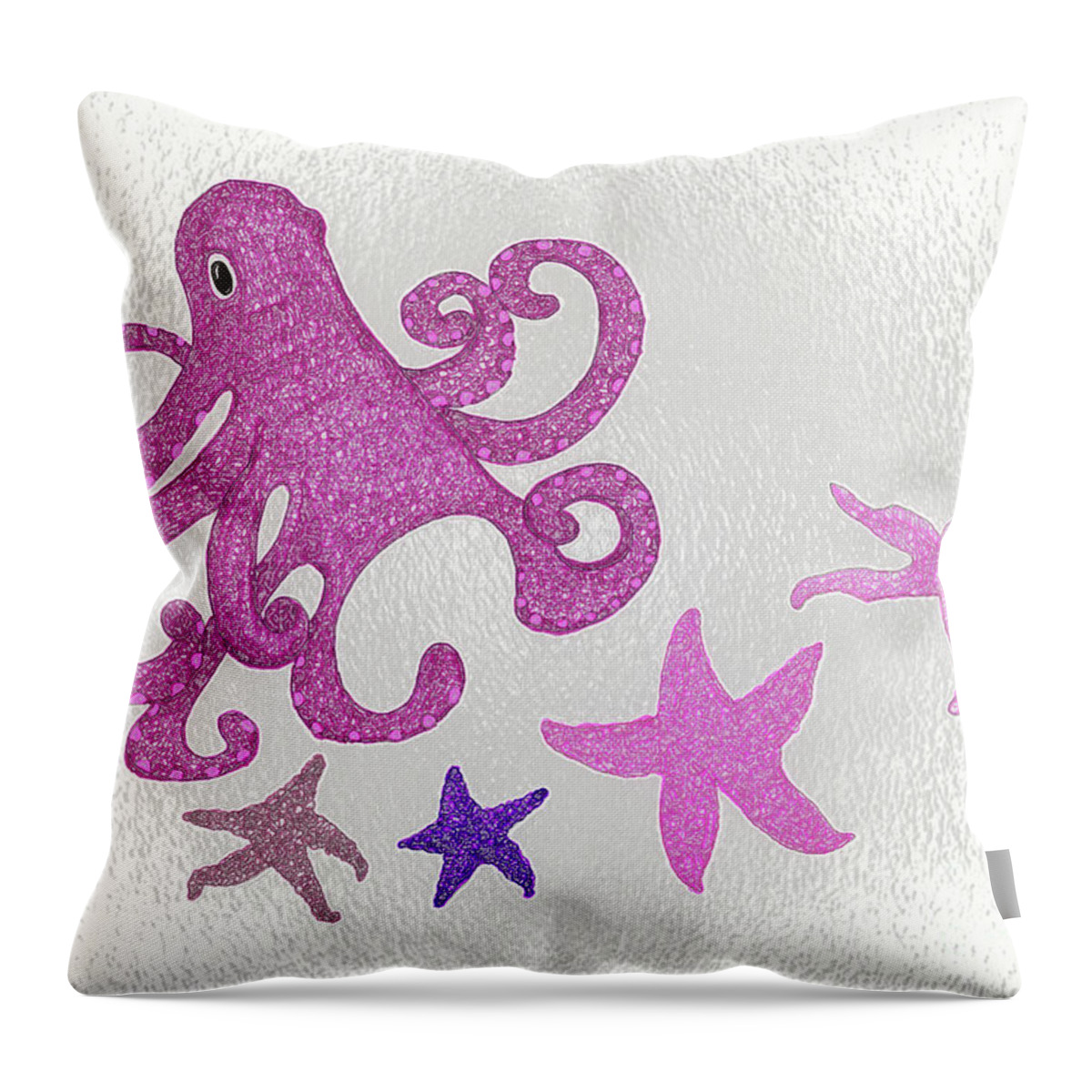 Ocean Creatures A Pen & Ink Watercolor Painting By Norma Appleton Throw Pillow featuring the painting Ocean Creatures by Norma Appleton