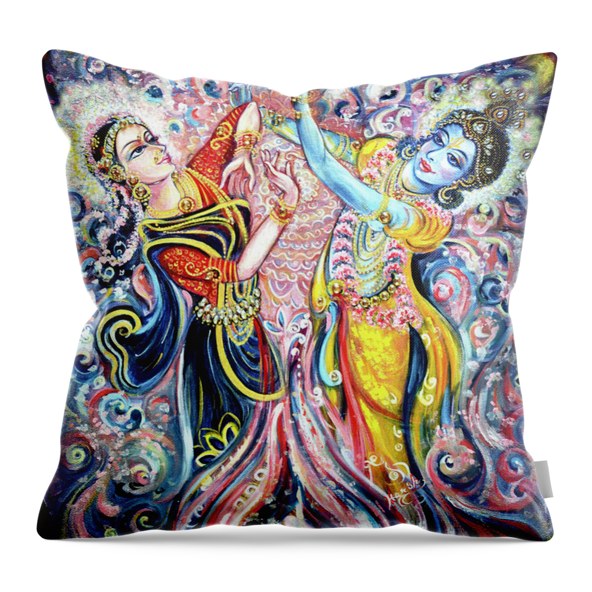 Krishna Throw Pillow featuring the painting Ocean Dance by Harsh Malik