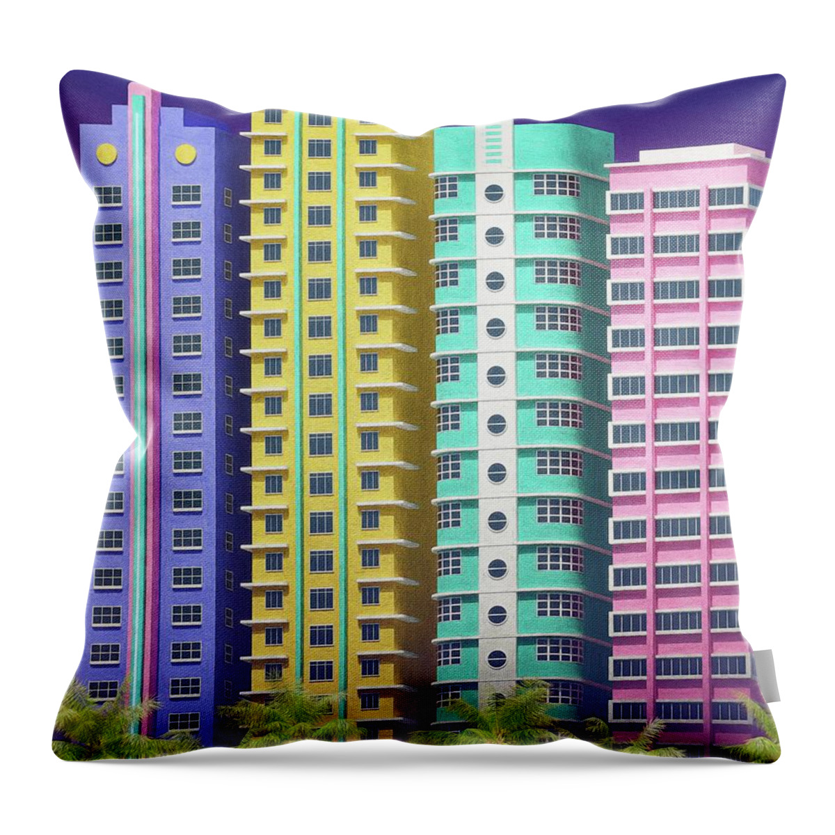 Miami Throw Pillow featuring the digital art Ocean Drive Central Park by Bespoke Cube