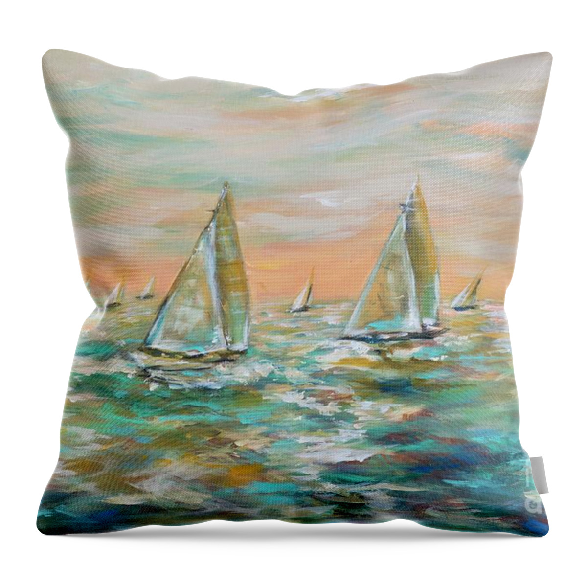 Ocean Throw Pillow featuring the painting Ocean Regatta by Linda Olsen
