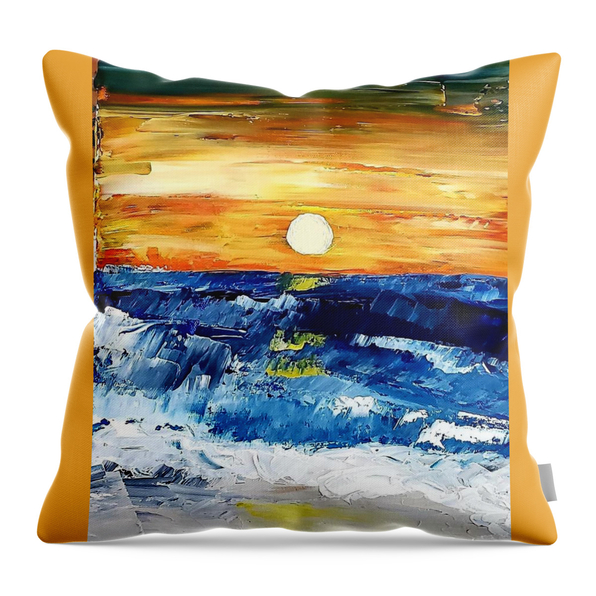  Throw Pillow featuring the painting Ocean Sunset by Amy Kuenzie