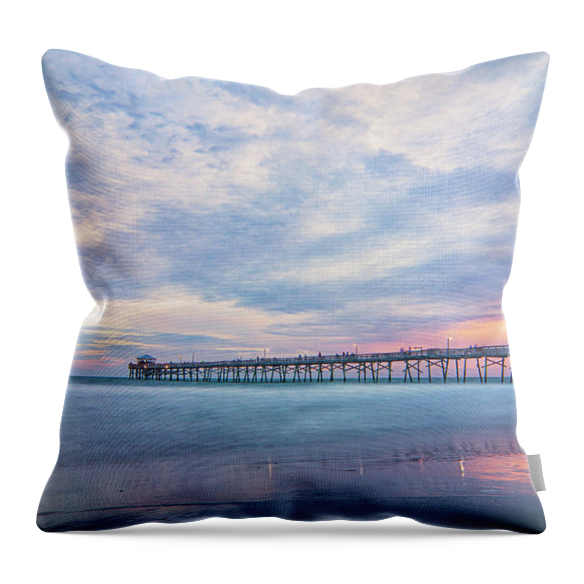 Oceanana Throw Pillow featuring the photograph Oceanana Pier at Sunset - Atlantic Beach NC by Bob Decker