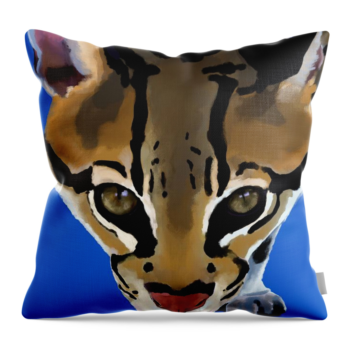 Wild Cats Throw Pillow featuring the digital art Ocelot Stare by Lidija Ivanek - SiLa