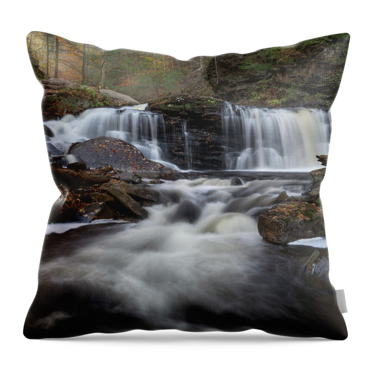 Ricketts Glen Throw Pillow featuring the photograph October Morning at Cayuga Falls by Kristen Wilkinson