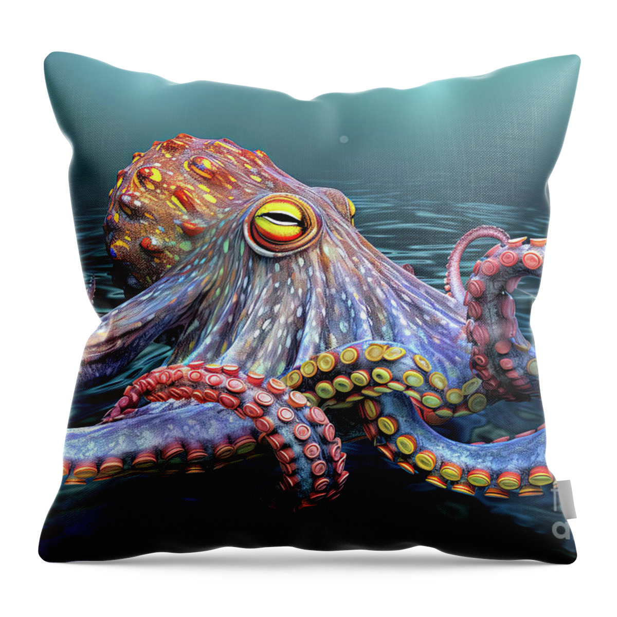 Octopus Throw Pillow featuring the digital art Octopus B by Vivian Krug Cotton