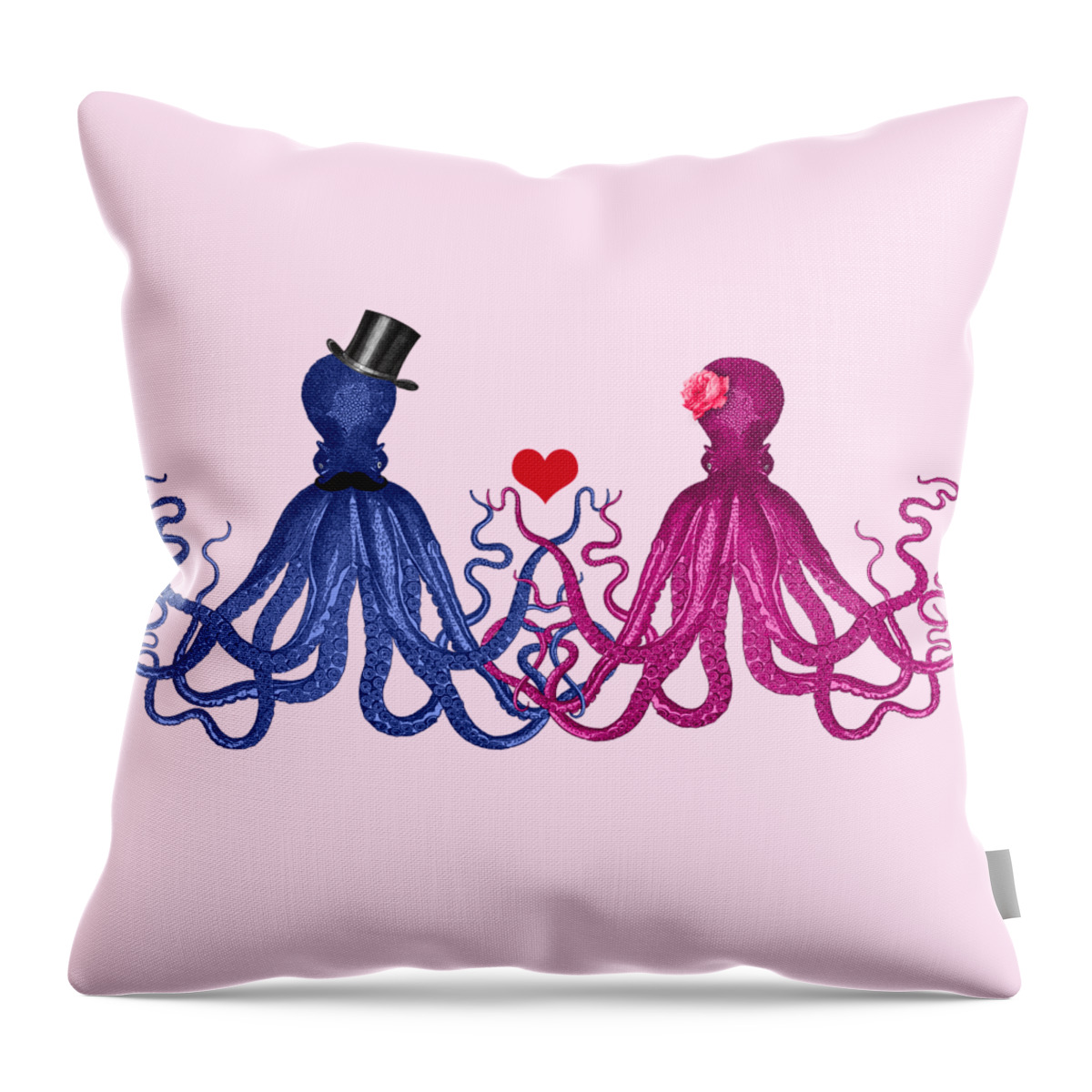 Octopus Throw Pillow featuring the mixed media Octopus newly weds by Madame Memento