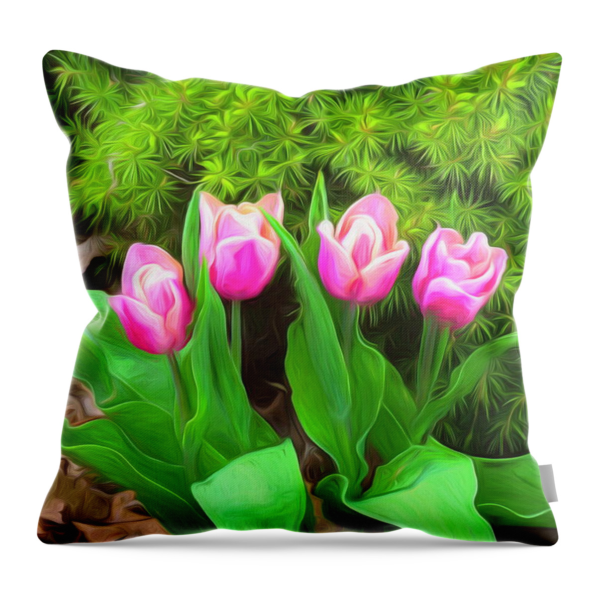 Tulips Throw Pillow featuring the digital art Ode to Spring by Susan Hope Finley