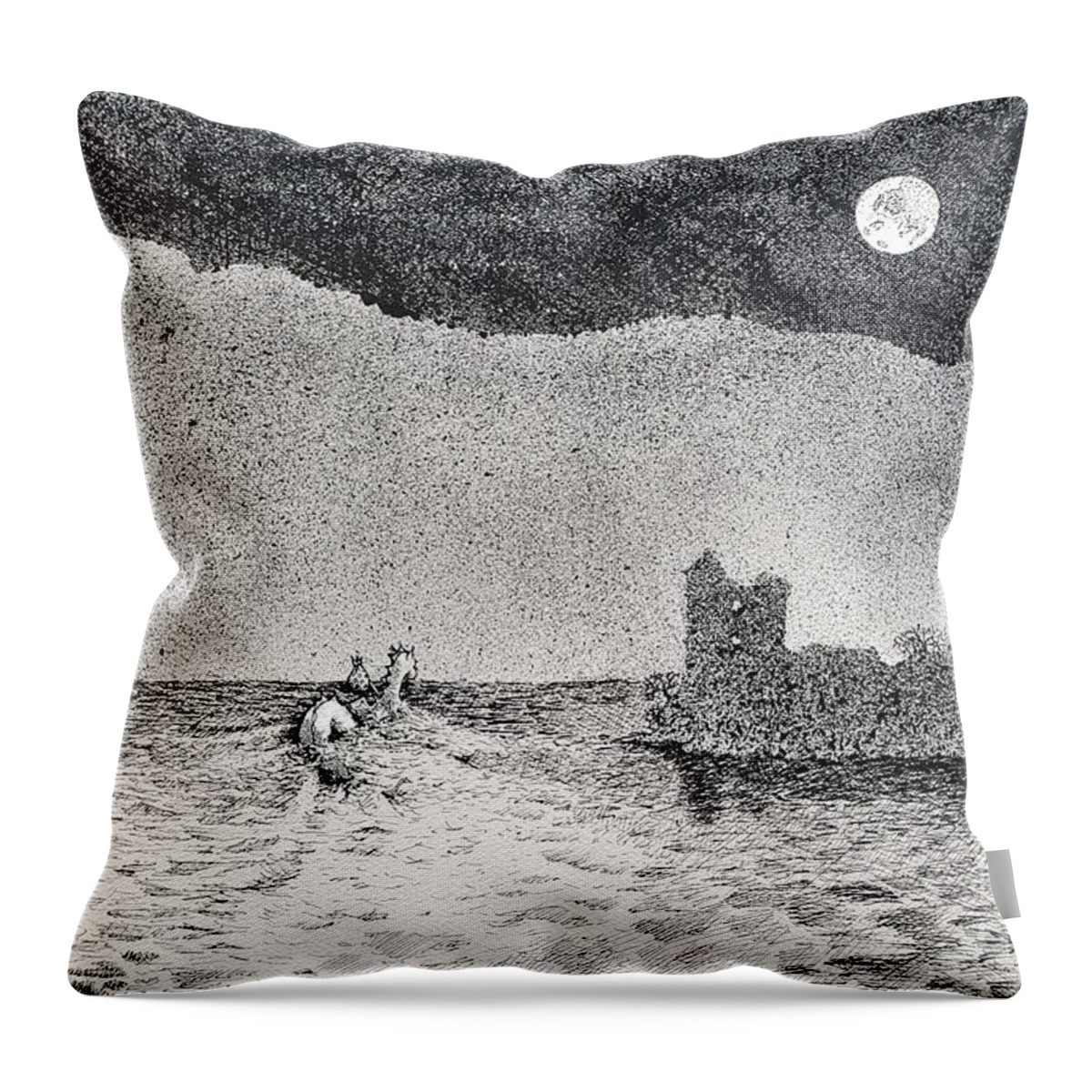 Dragon Throw Pillow featuring the drawing Off Into Myth and Legend... by Merana Cadorette