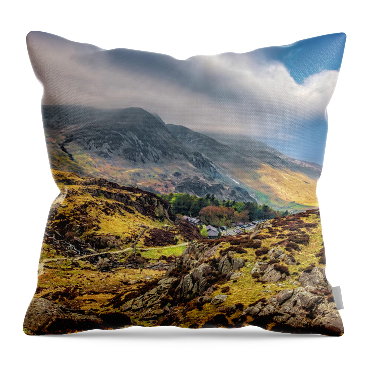 Cwm Idwal Throw Pillow featuring the photograph Ogwen Snowdonia Wales by Adrian Evans
