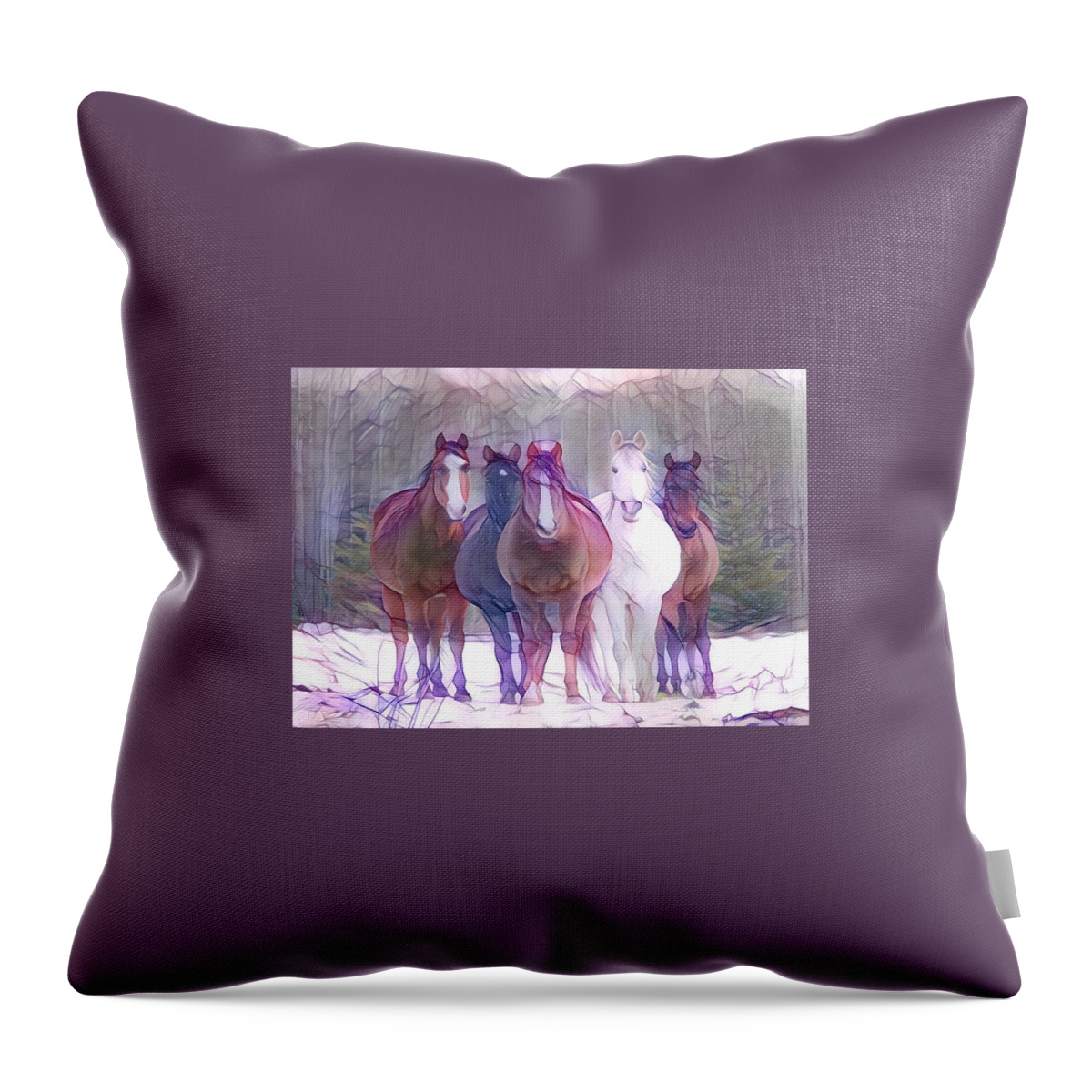 Horses Throw Pillow featuring the digital art Oh Hello 1 by Listen To Your Horse