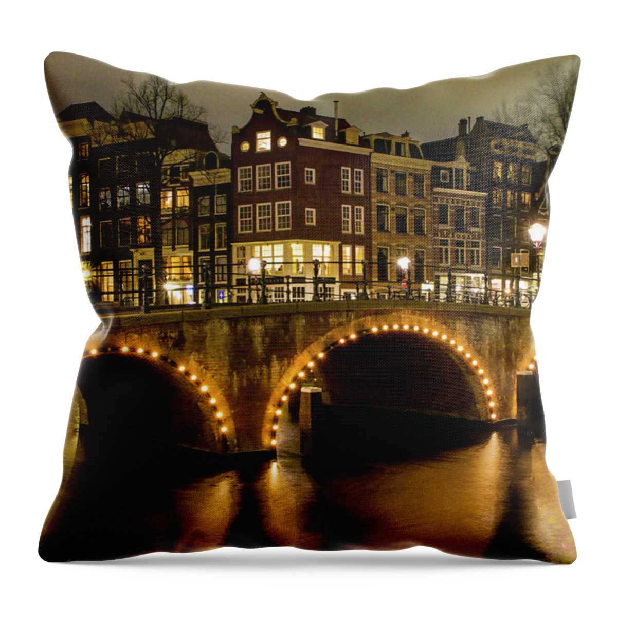 Amsterdam Canal Throw Pillow featuring the photograph Old Amsterdam Canals Evening by Norma Brandsberg