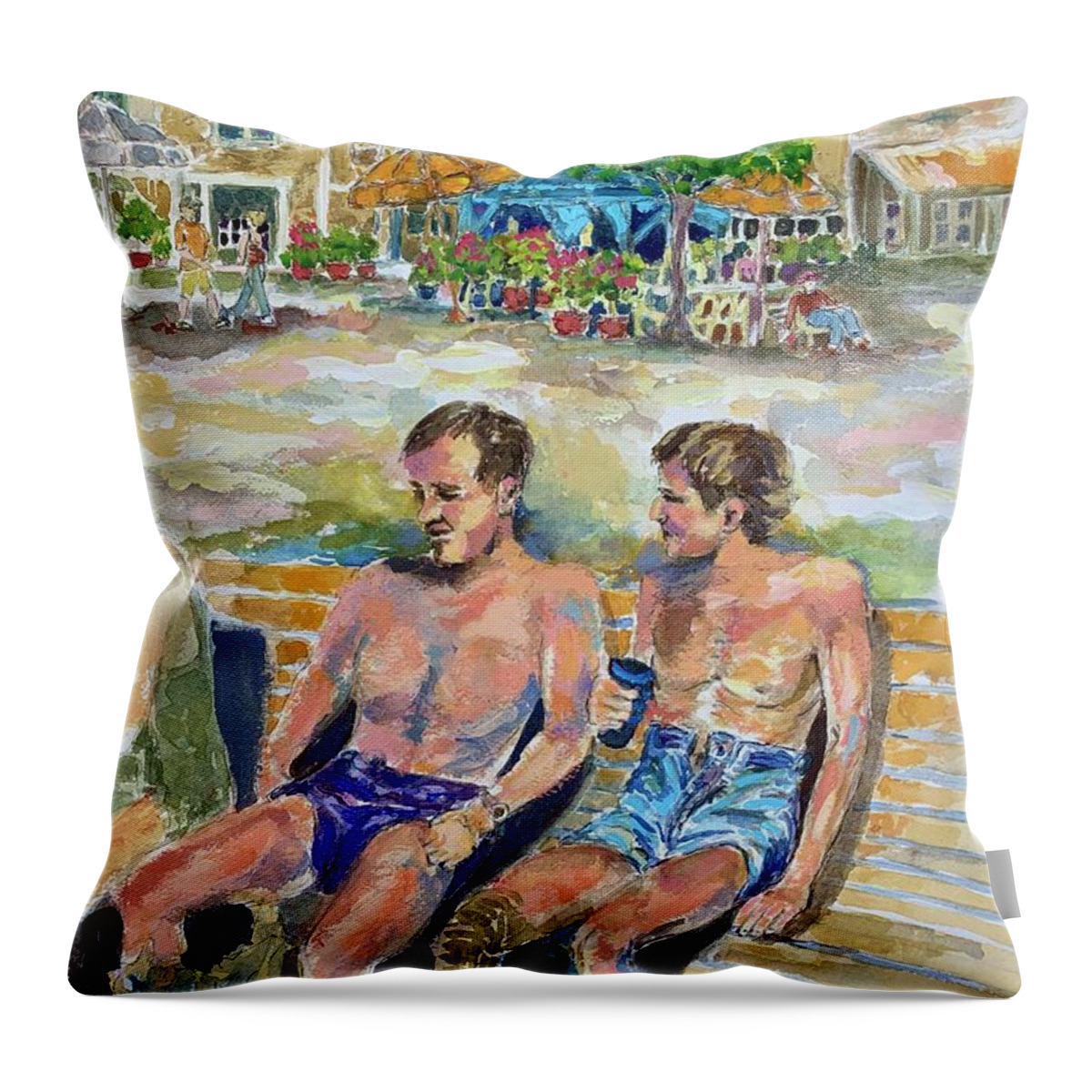 Italy Cinque Terra Beach Mediterranean Throw Pillow featuring the painting Old Friends by Patsy Walton