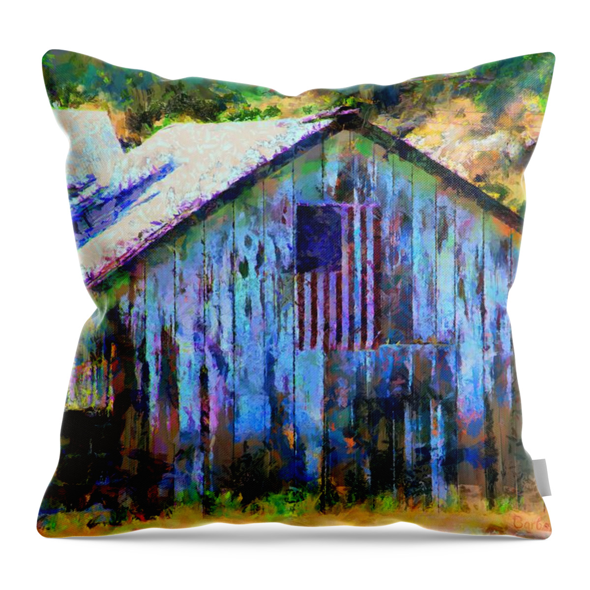 Barbara Snyder Throw Pillow featuring the digital art Old Glory Barn DP by Barbara Snyder