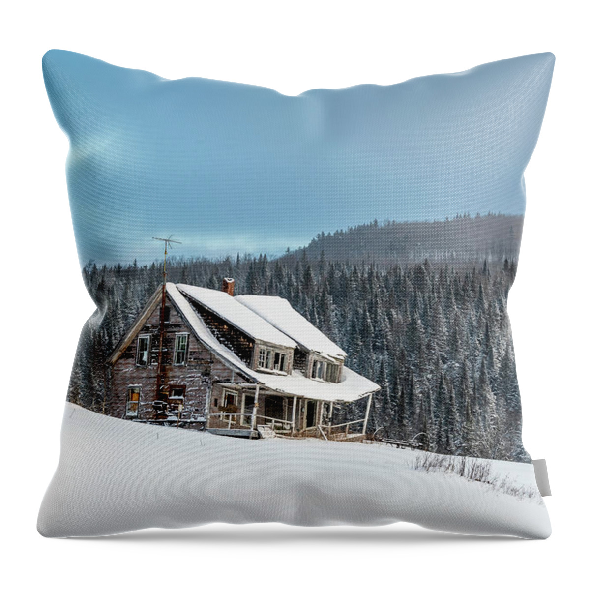 America Throw Pillow featuring the photograph Old House in Pittsburg, New Hampshire Winter Snow #3 by John Rowe