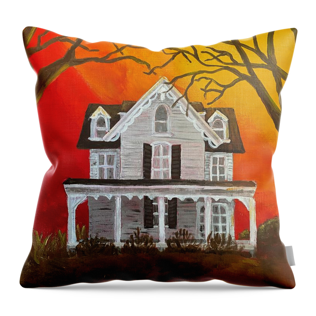 House Throw Pillow featuring the painting Old House by Nancy Sisco
