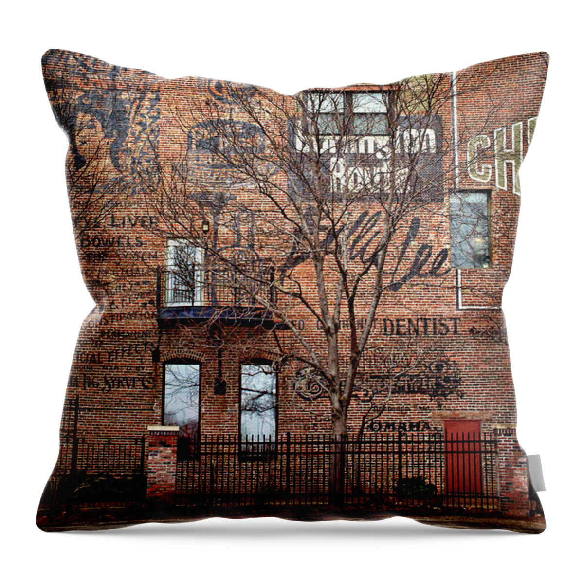 Omaha Throw Pillow featuring the photograph Old Market - Omaha - Metz Building - #1 by Nikolyn McDonald