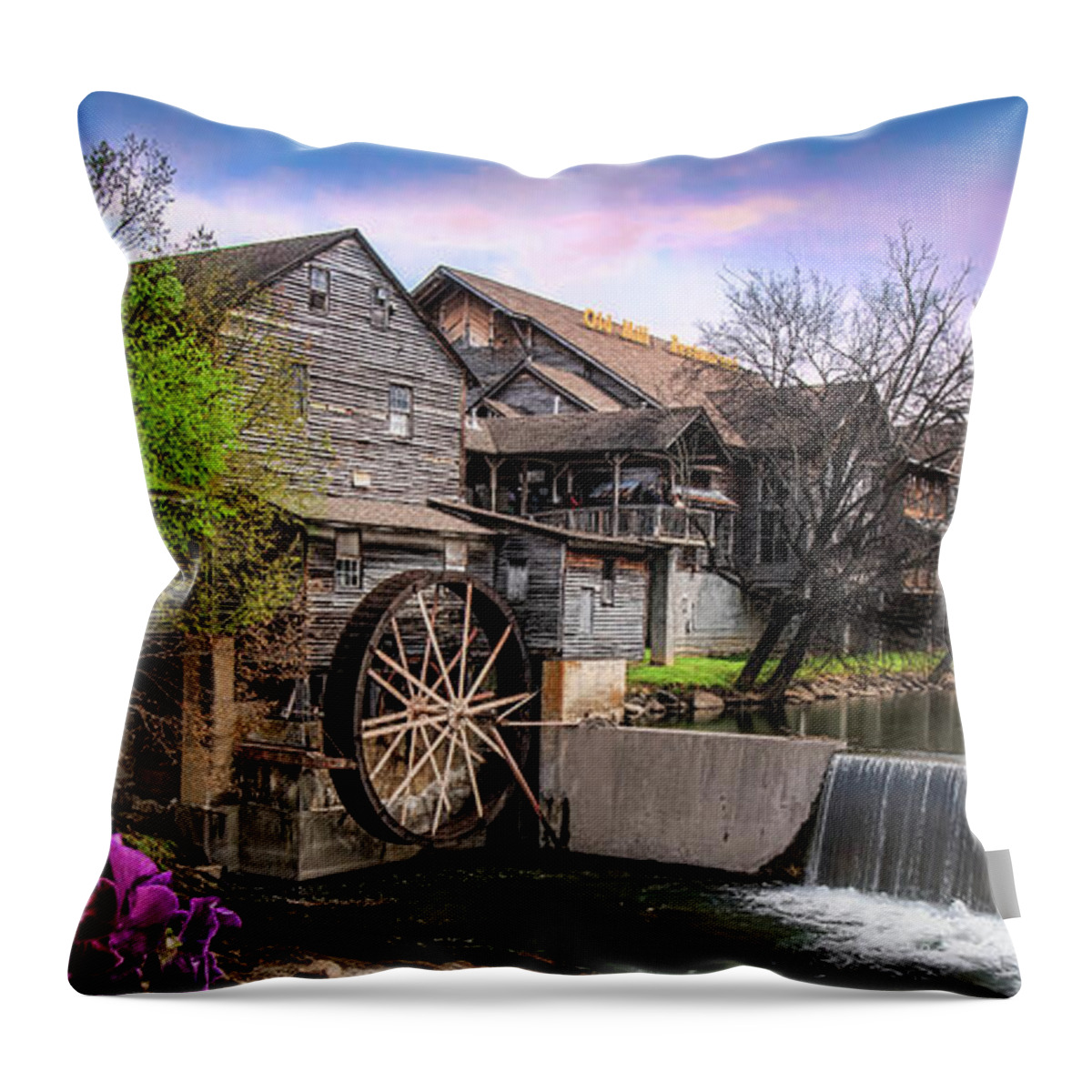 Mill Throw Pillow featuring the photograph Old Mill at Pigeon Forge at Sunset by Shelia Hunt