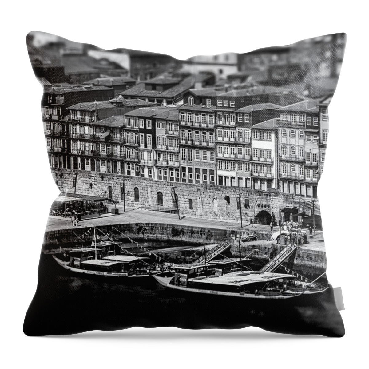 Porto Throw Pillow featuring the photograph Old Ribeira Porto Black and White by Carol Japp