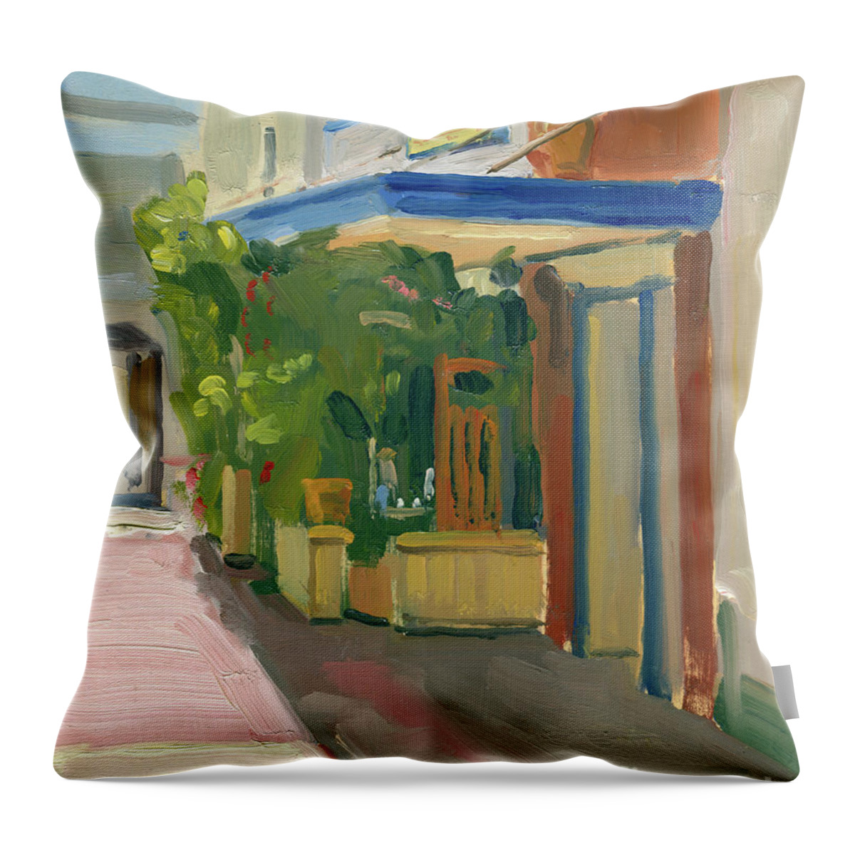 Ranchos Throw Pillow featuring the painting Old San Diego, Ranchos by Paul Strahm