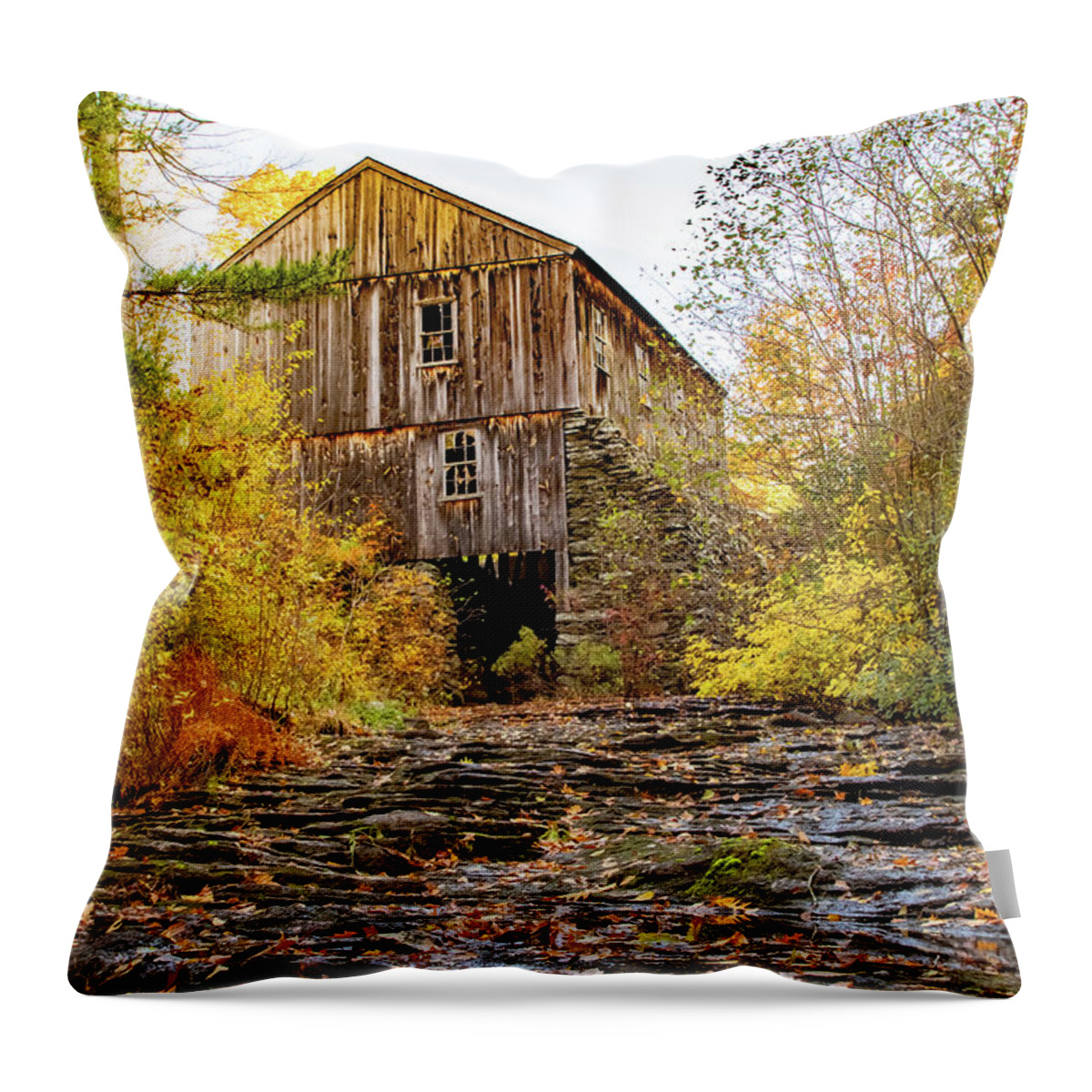 New England Mill Throw Pillow featuring the photograph Old Sawmill Paxton MA by Jeff Folger