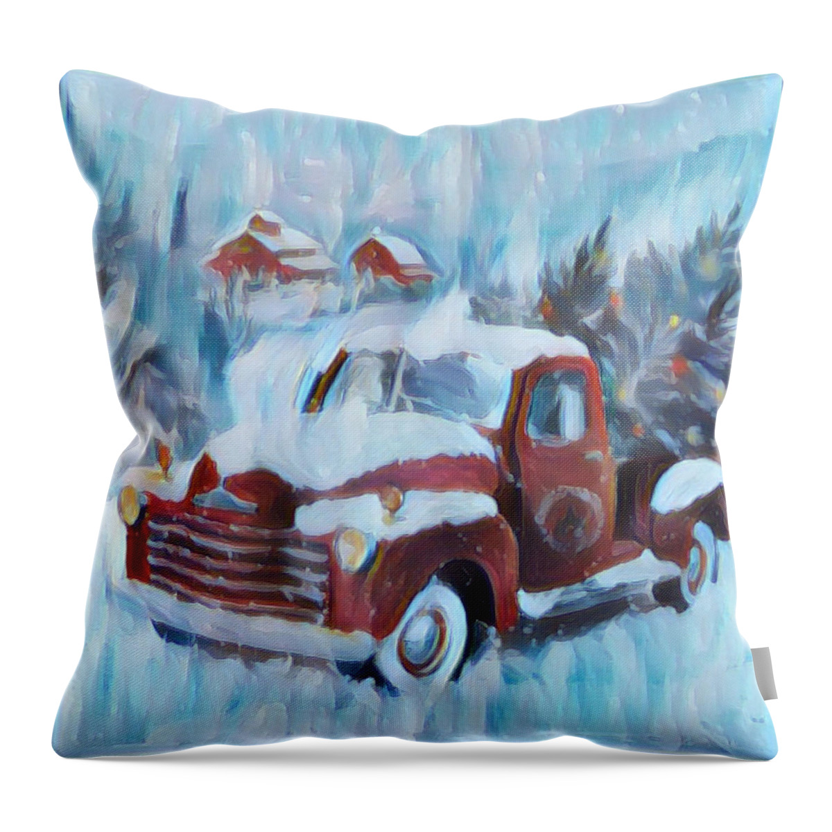 Red Truck Red Throw Pillow featuring the photograph Old Time Christmas by Juliette Becker