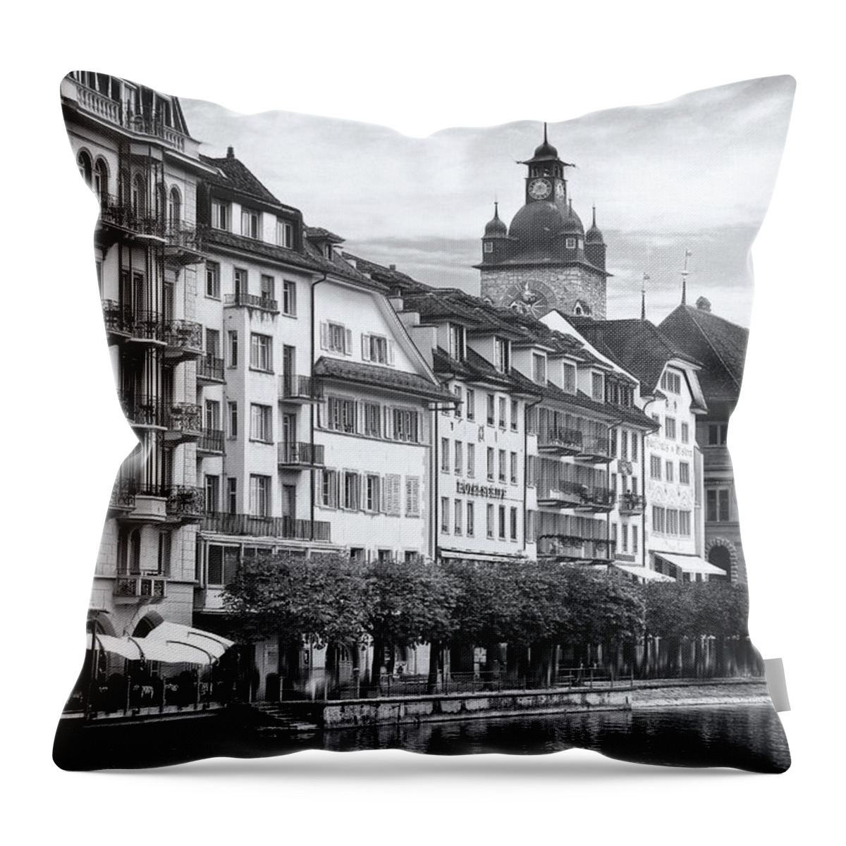 Lucerne Throw Pillow featuring the photograph Old Town of Lucerne Switzerland Unter der Egg Black and White by Carol Japp