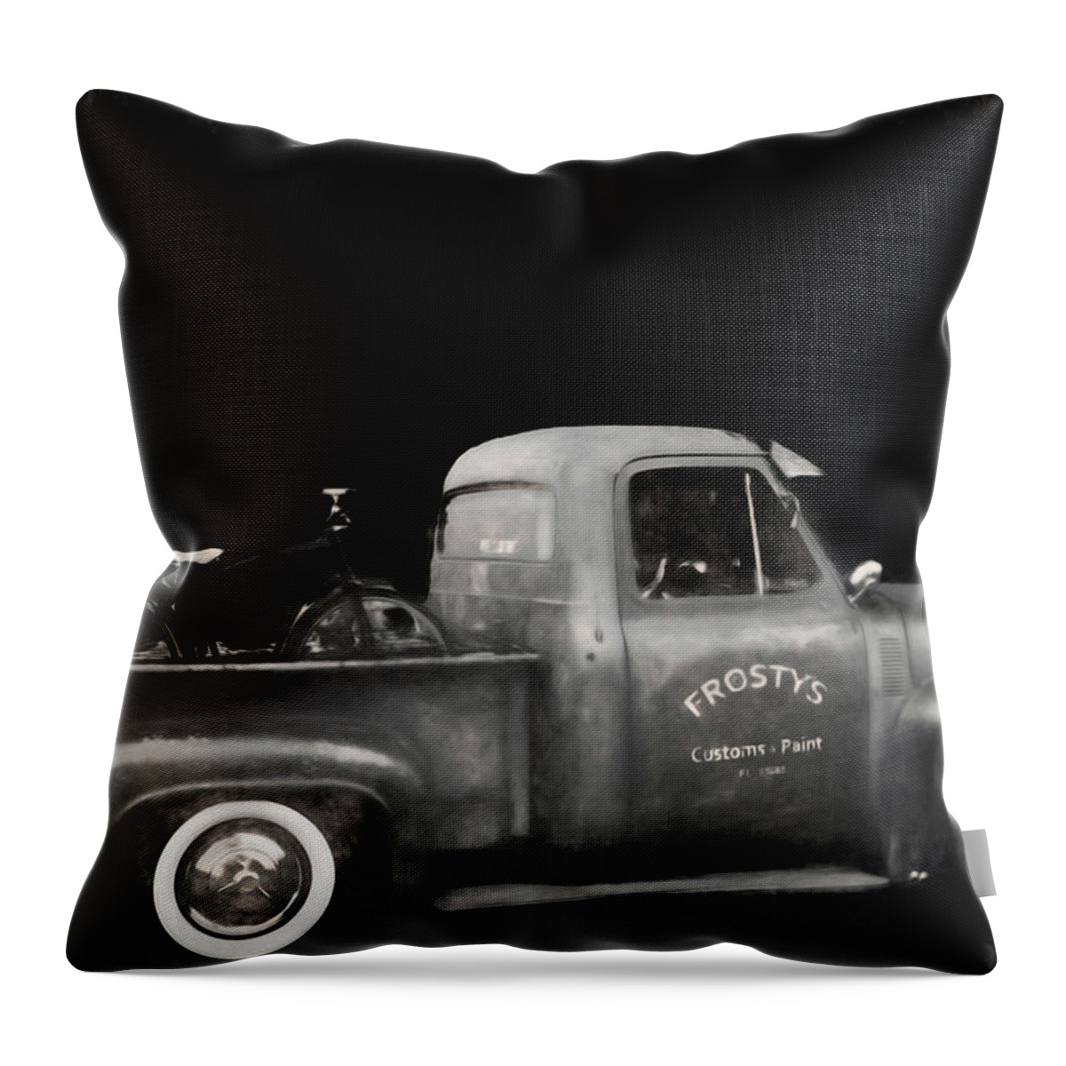 Junkyard Throw Pillow featuring the photograph Old Truck in BW by Cathy Anderson